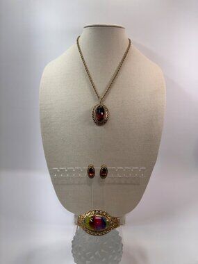Whiting Davis Rainbow Iris Glass Demi Parure Necklace Bracelet Earrings Set